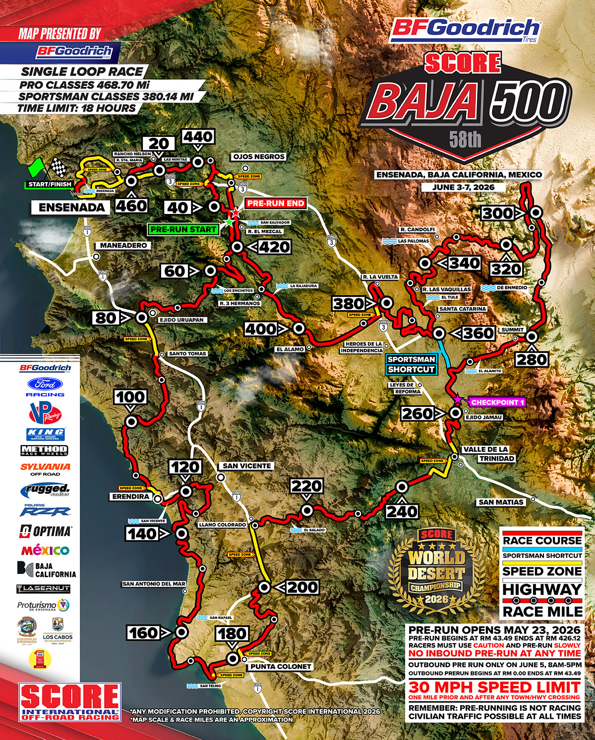 2026 BFGoodrich Tires 58th SCORE Baja 500 Course Map